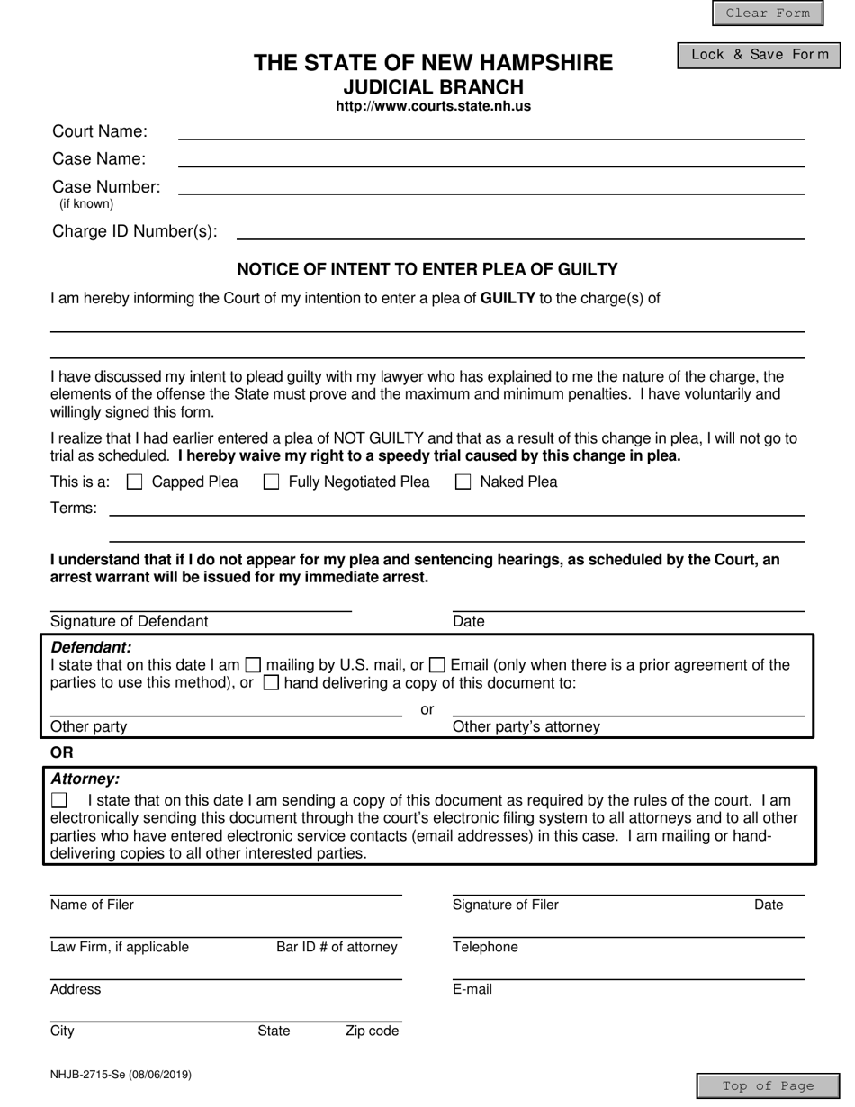 Form NHJB-2715-SE Notice of Intent to Enter Plea of Guilty - New Hampshire, Page 1