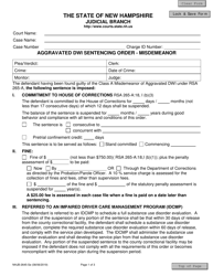Form NHJB-2645-SE Aggravated Dwi Sentencing Order -misdemeanor - New Hampshire