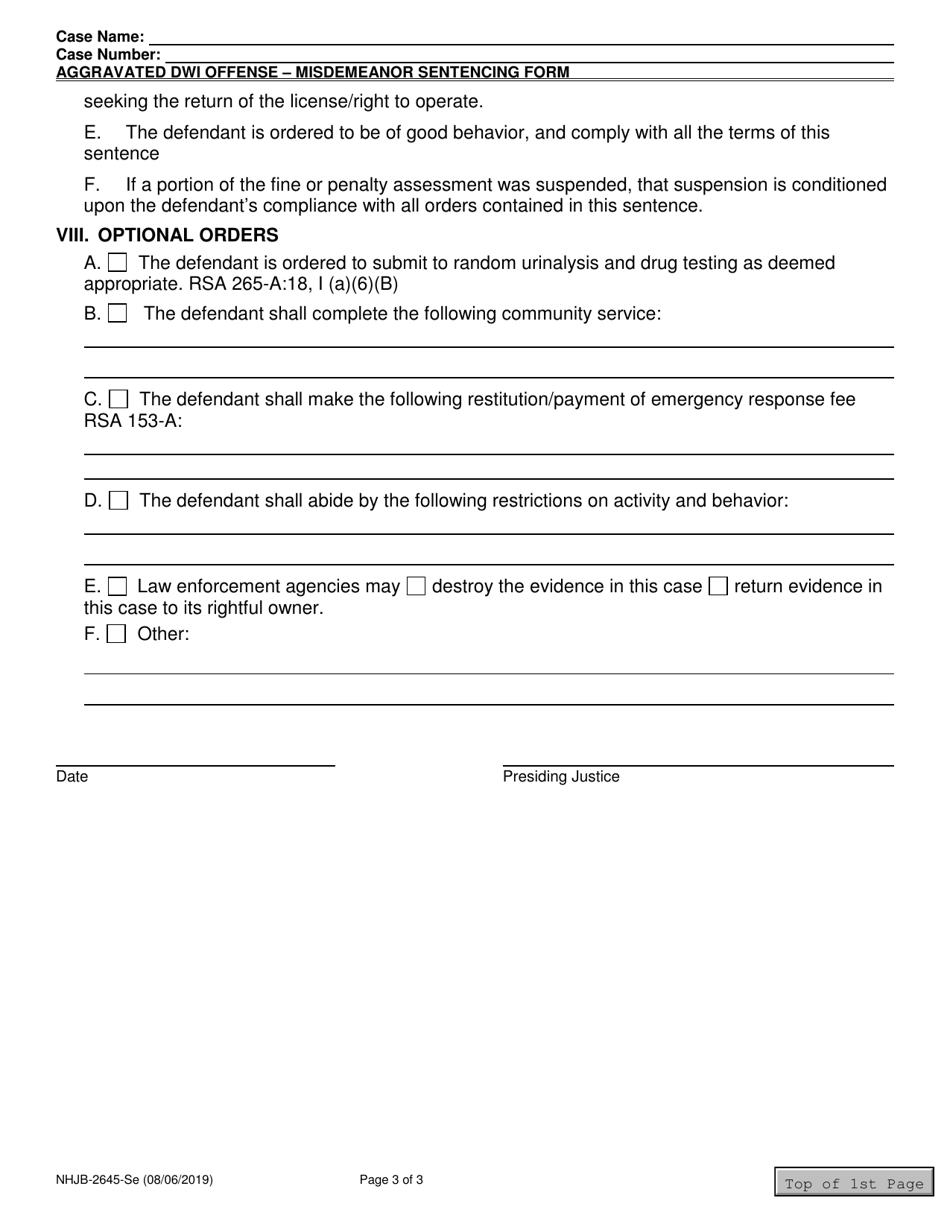 Form NHJB-2645-SE Aggravated Dwi Sentencing Order -misdemeanor - New Hampshire, Page 3