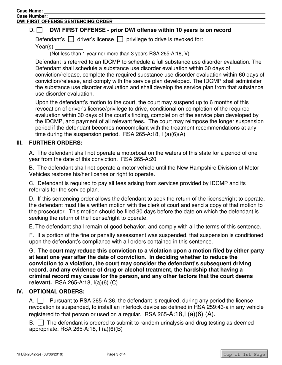 Form NHJB-2642-SE Dwi First Offense Sentencing Order - New Hampshire, Page 3