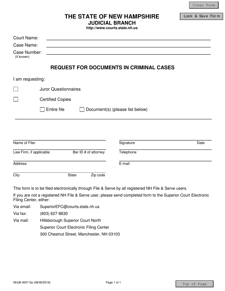 Form NHJB-4057-SE Request for Documents in Criminal Cases - New Hampshire, Page 1