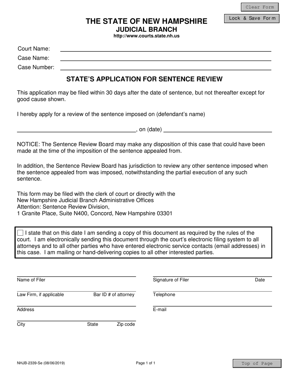 Form NHJB-2339-SE States Application for Sentence Review - New Hampshire, Page 1