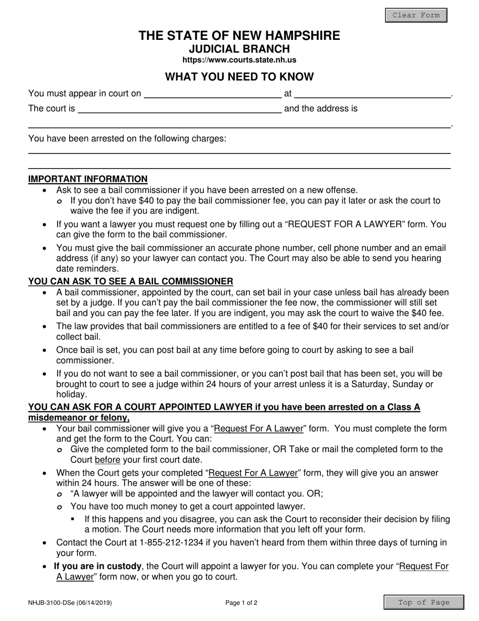 Form NHJB-3100-DSE What You Need to Know - New Hampshire, Page 1