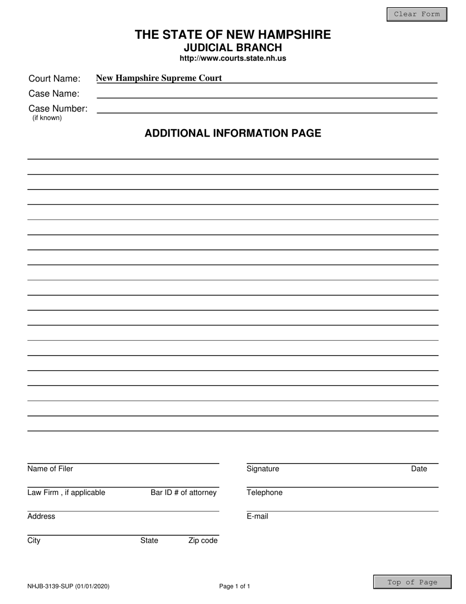 Form NHJB-3139-SUP Additional Information Page - New Hampshire, Page 1