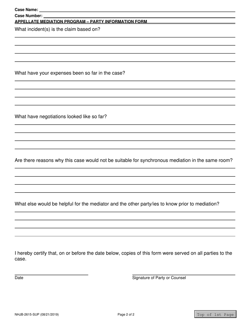 Form NHJB-2615-SUP Appellate Mediation Program Party Information Form - New Hampshire, Page 2