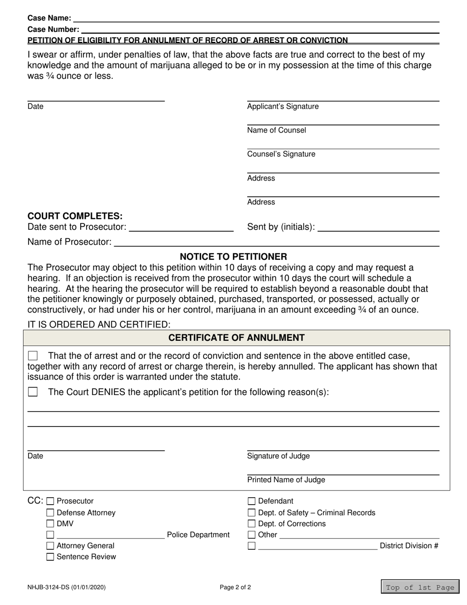 Form NHJB-3124-DS Petition of Eligibility for Annulment of Record of Arrest or Conviction for Personal Possession of Marijuana (3 / 4 Oz. or Less) - New Hampshire, Page 2