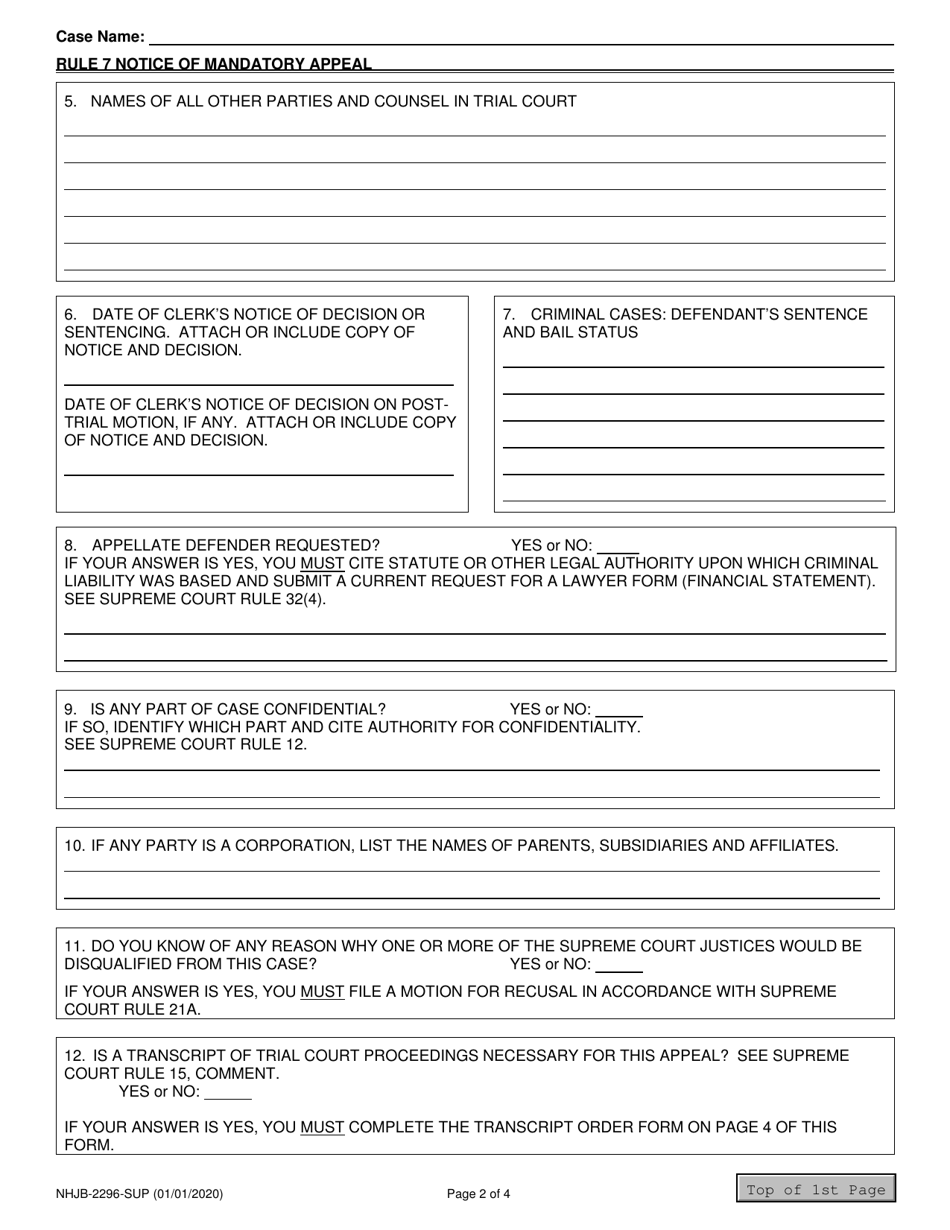 Form NHJB-2296-SUP Rule 7 Notice of Mandatory Appeal - New Hampshire, Page 2