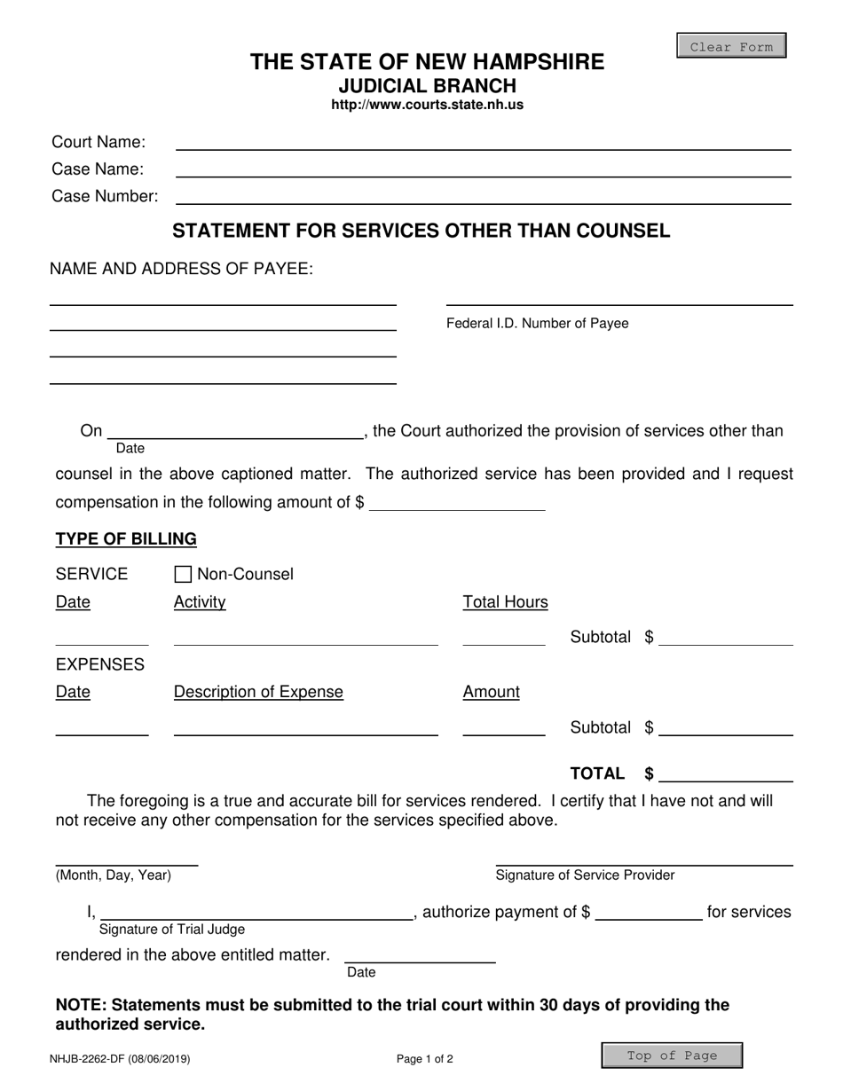 Form NHJB-2262-DF Statement for Services Other Than Counsel - New Hampshire, Page 1