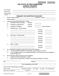 Document preview: Form NHJB-2420-DFP Request for Certificate or Copy - New Hampshire