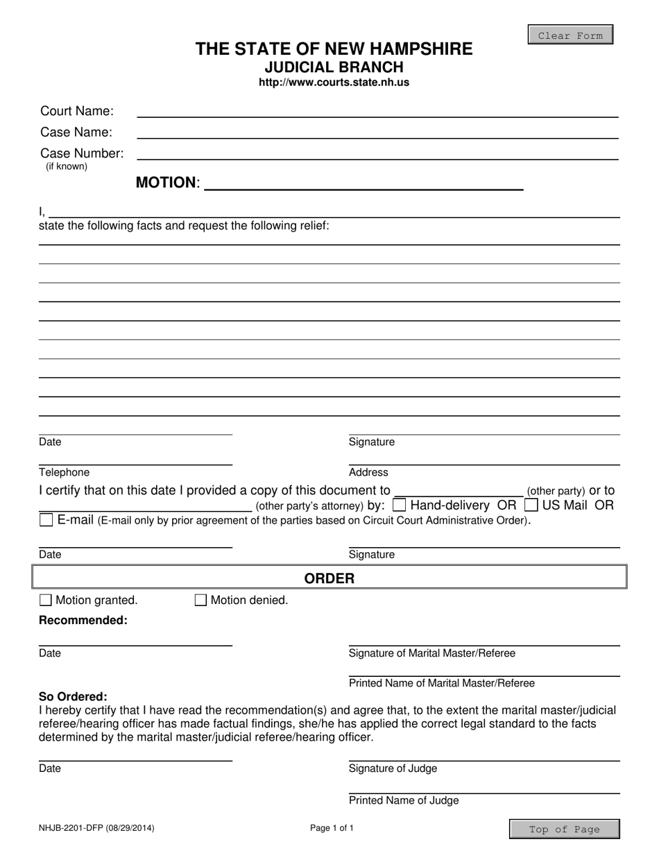 Form NHJB-2201-DFP Motion - New Hampshire, Page 1