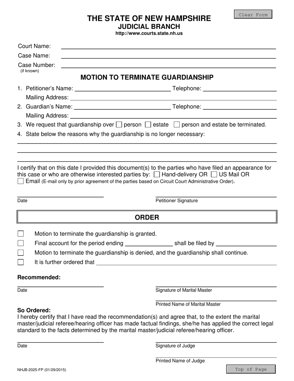 Form NHJB-2025-FP Motion to Terminate Guardianship - New Hampshire, Page 1
