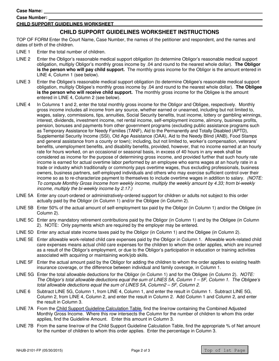 Form NHJB-2101-FP Child Support Guidelines Worksheet - New Hampshire, Page 2