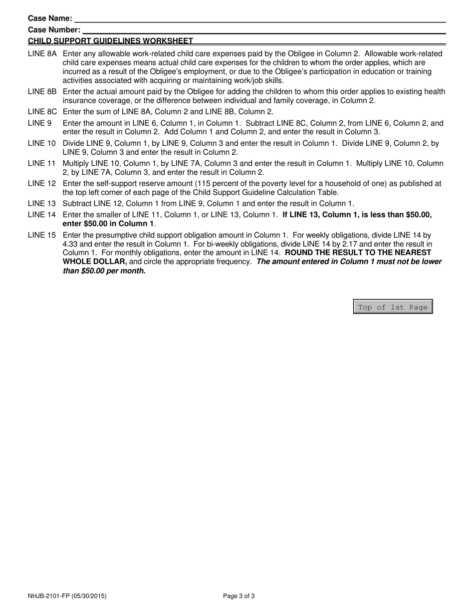 Form NHJB-2101-FP Child Support Guidelines Worksheet - New Hampshire, Page 3
