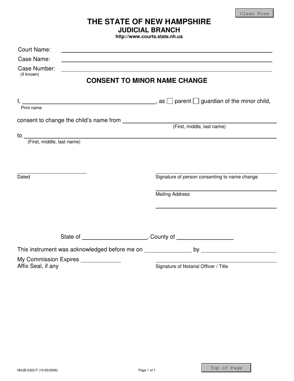 Form NHJB-2322-F Consent to Minor Name Change - New Hampshire, Page 1