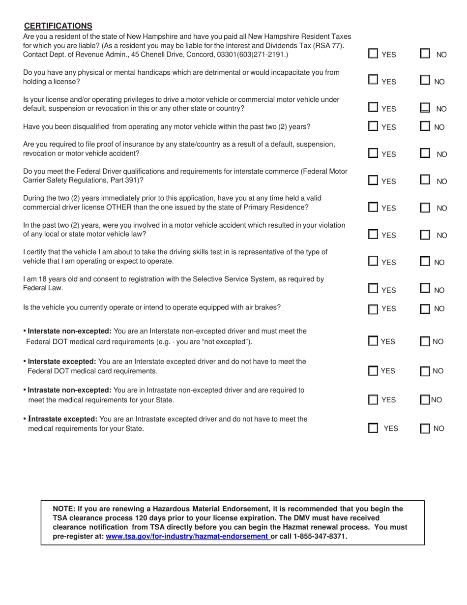 Form DSMV312 Commercial Driver License Application - New Hampshire, Page 2