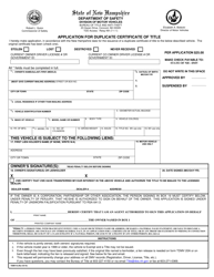 Form TDMV18 &quot;Application for Duplicate Certificate of Title&quot; - New Hampshire