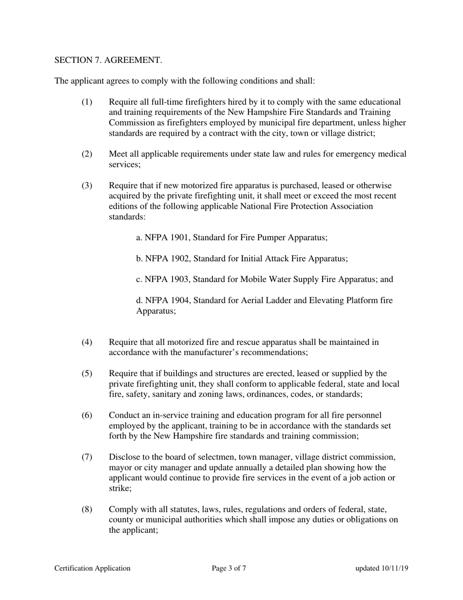 Application for Certification as a Private Firefighting Unit - New Hampshire, Page 3