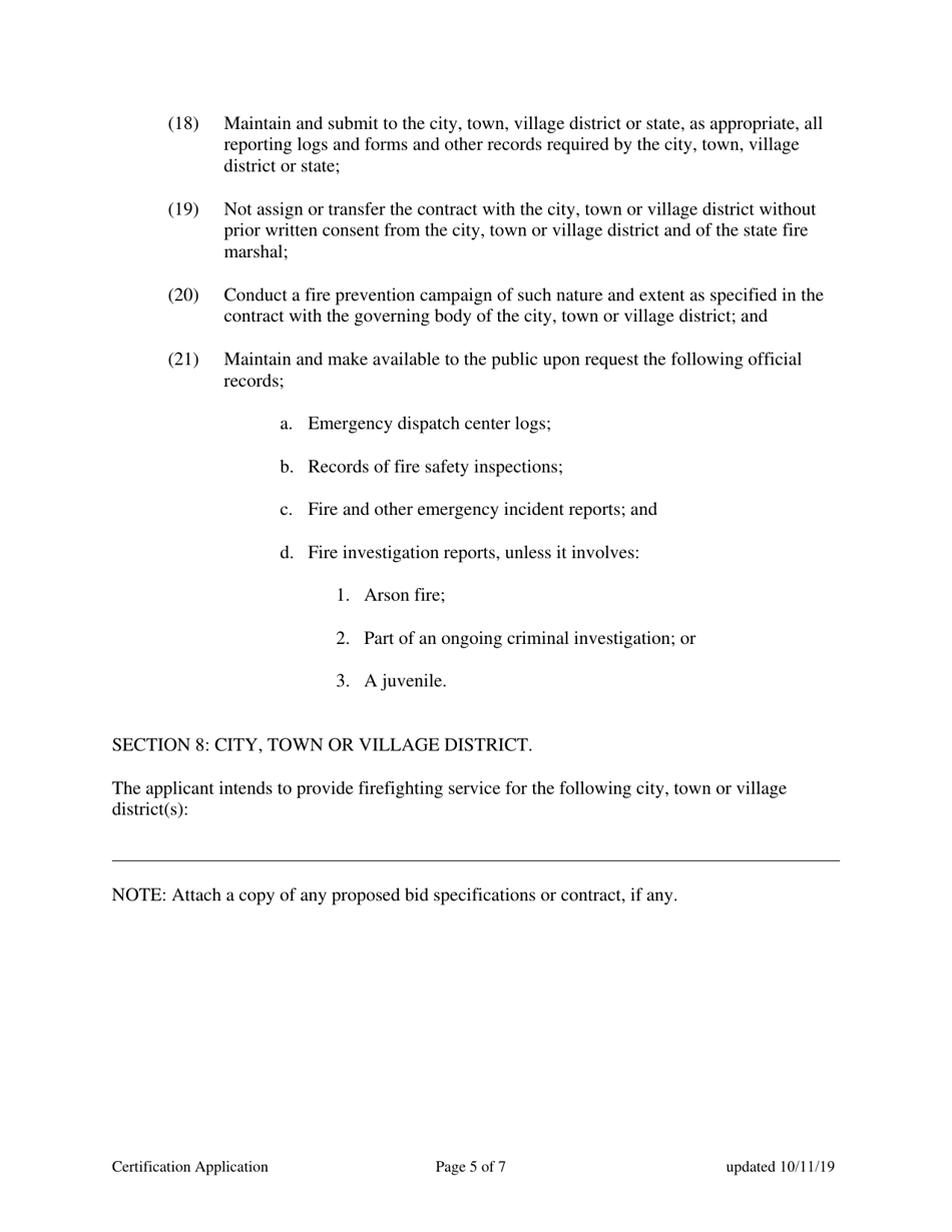 Application for Certification as a Private Firefighting Unit - New Hampshire, Page 5