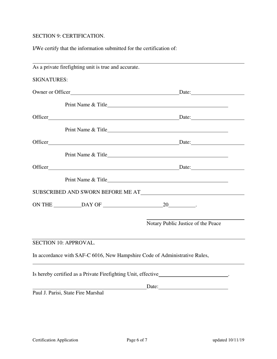 Application for Certification as a Private Firefighting Unit - New Hampshire, Page 6