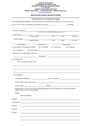 Document preview: Application for Milk Dealer's License - New Jersey