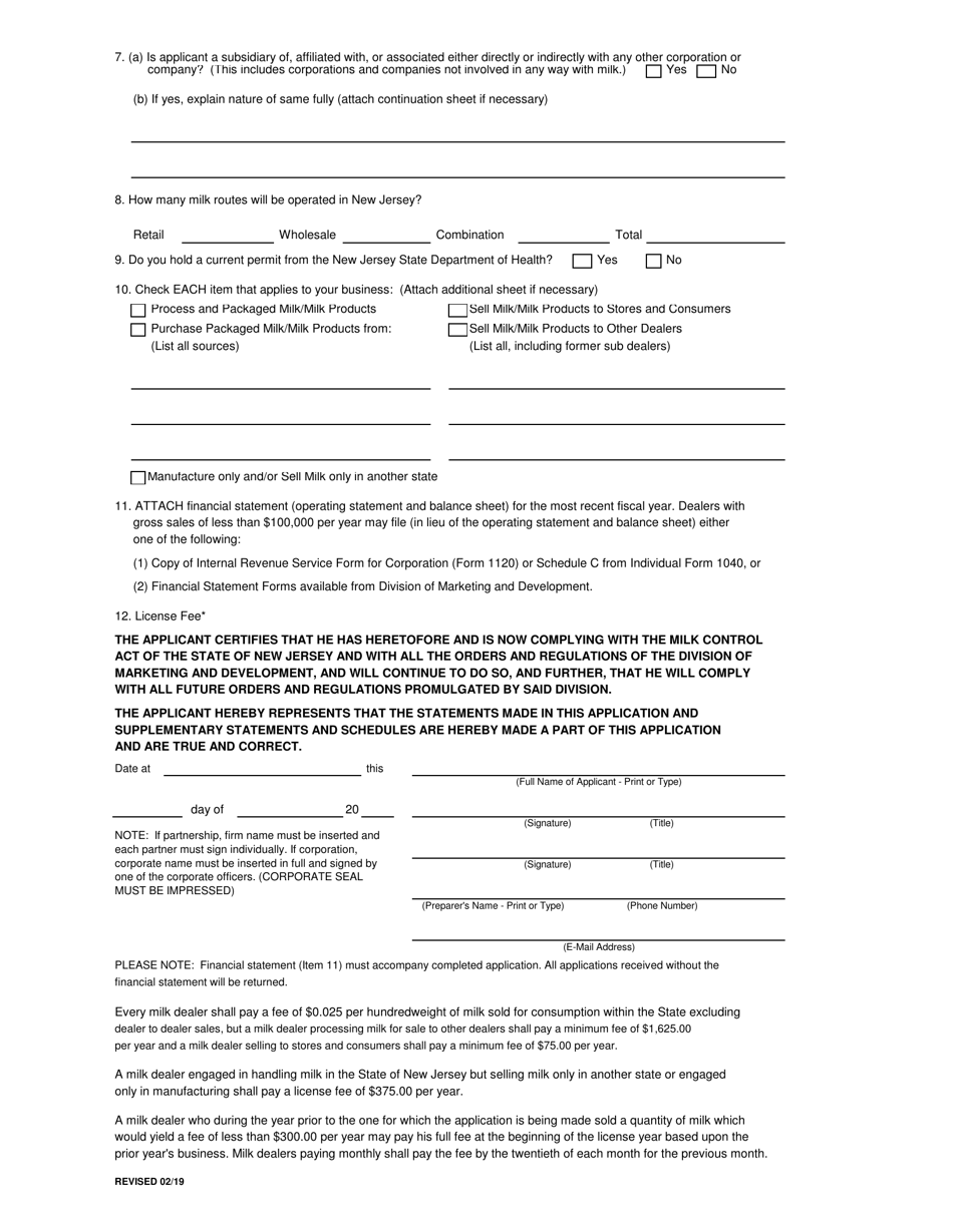 New Jersey Application for Milk Dealer's License - Fill Out, Sign ...