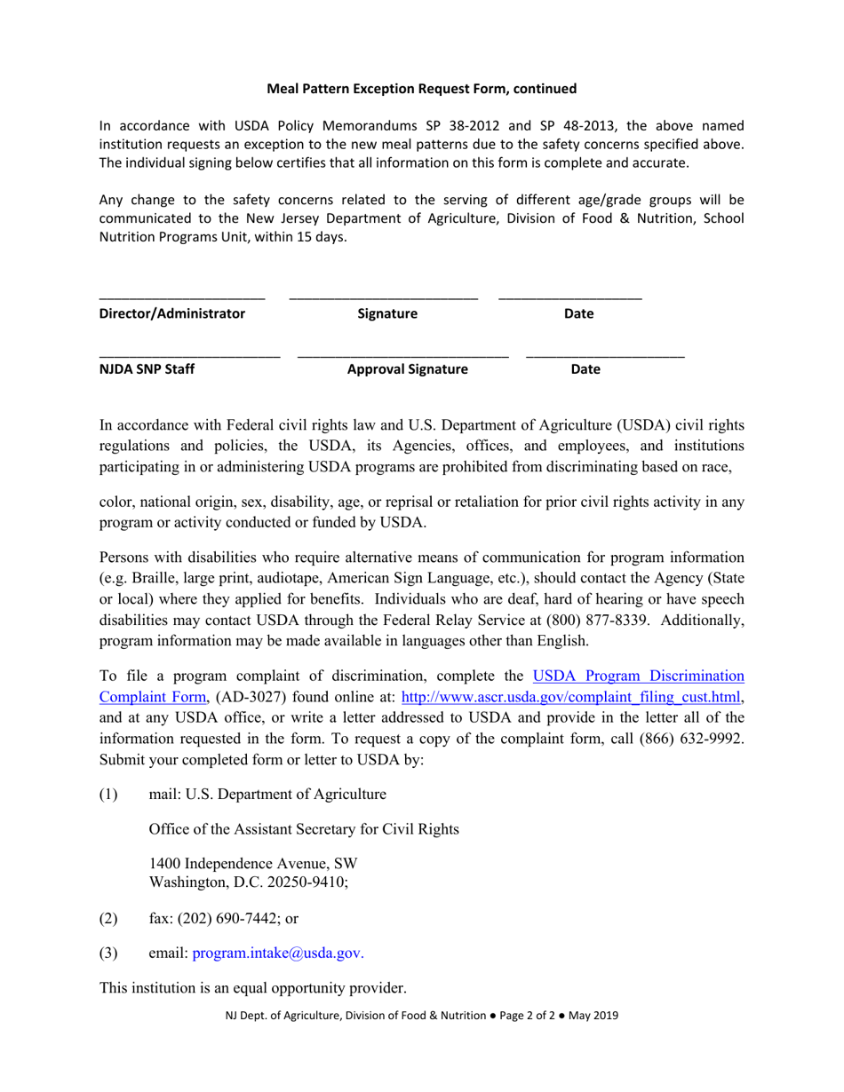 Form 34 Meal Pattern Exception Request Form for Residential Child Care Institutions (Rcci) - New Jersey, Page 2