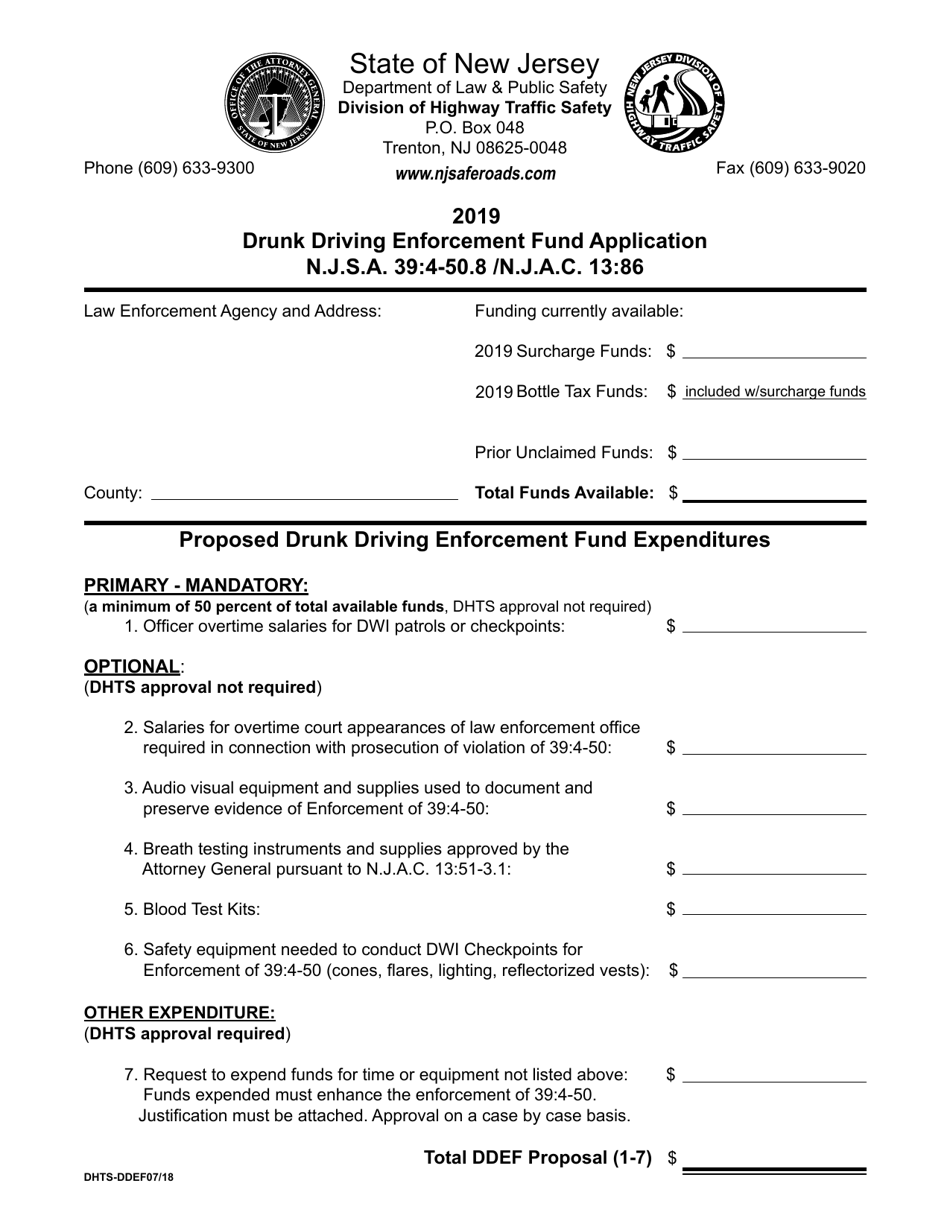 Drunk Driving Enforcement Fund Application - New Jersey, Page 1