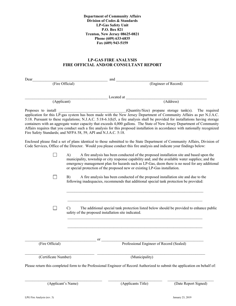 Lp-Gas Fire Analysis Fire Official and / or Consultant Report - New Jersey, Page 1
