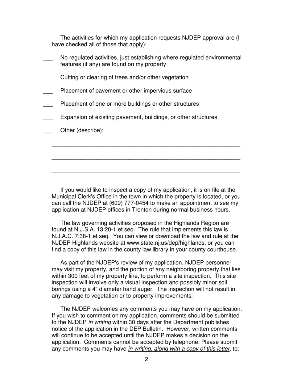 Attachment A Model Letter - Notice to Neighboring Landowners - New Jersey, Page 2