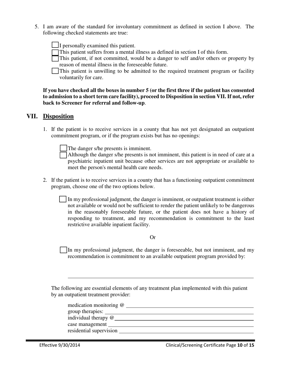 Clinical / Screening Certificate for Involuntary Commitment of Mentally Ill Adults - New Jersey, Page 10