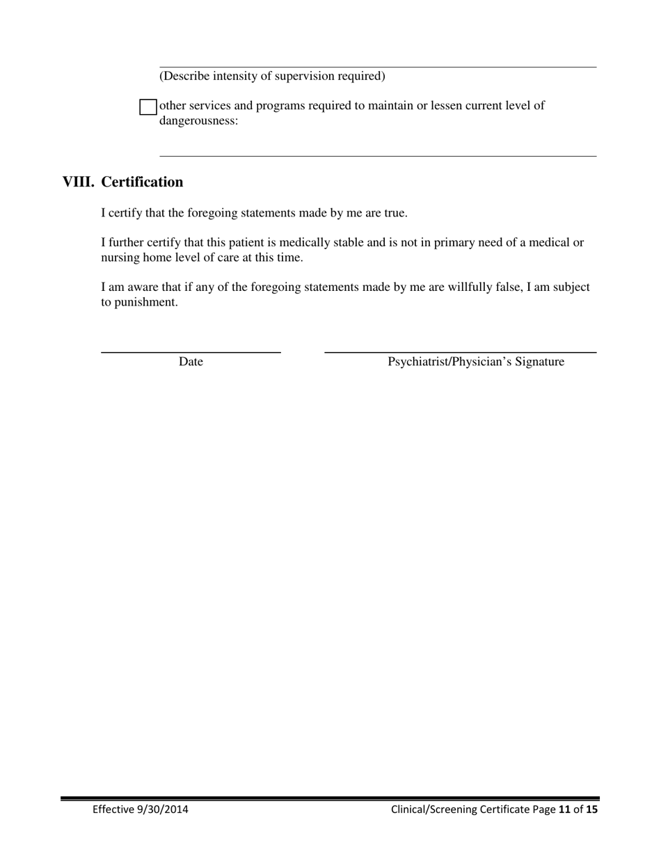 Clinical / Screening Certificate for Involuntary Commitment of Mentally Ill Adults - New Jersey, Page 11