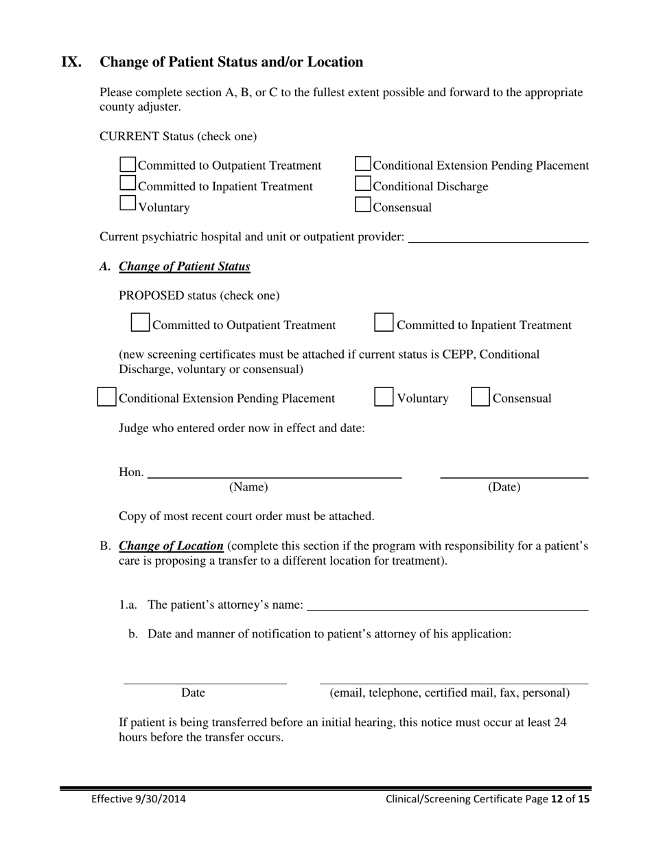 Clinical / Screening Certificate for Involuntary Commitment of Mentally Ill Adults - New Jersey, Page 12