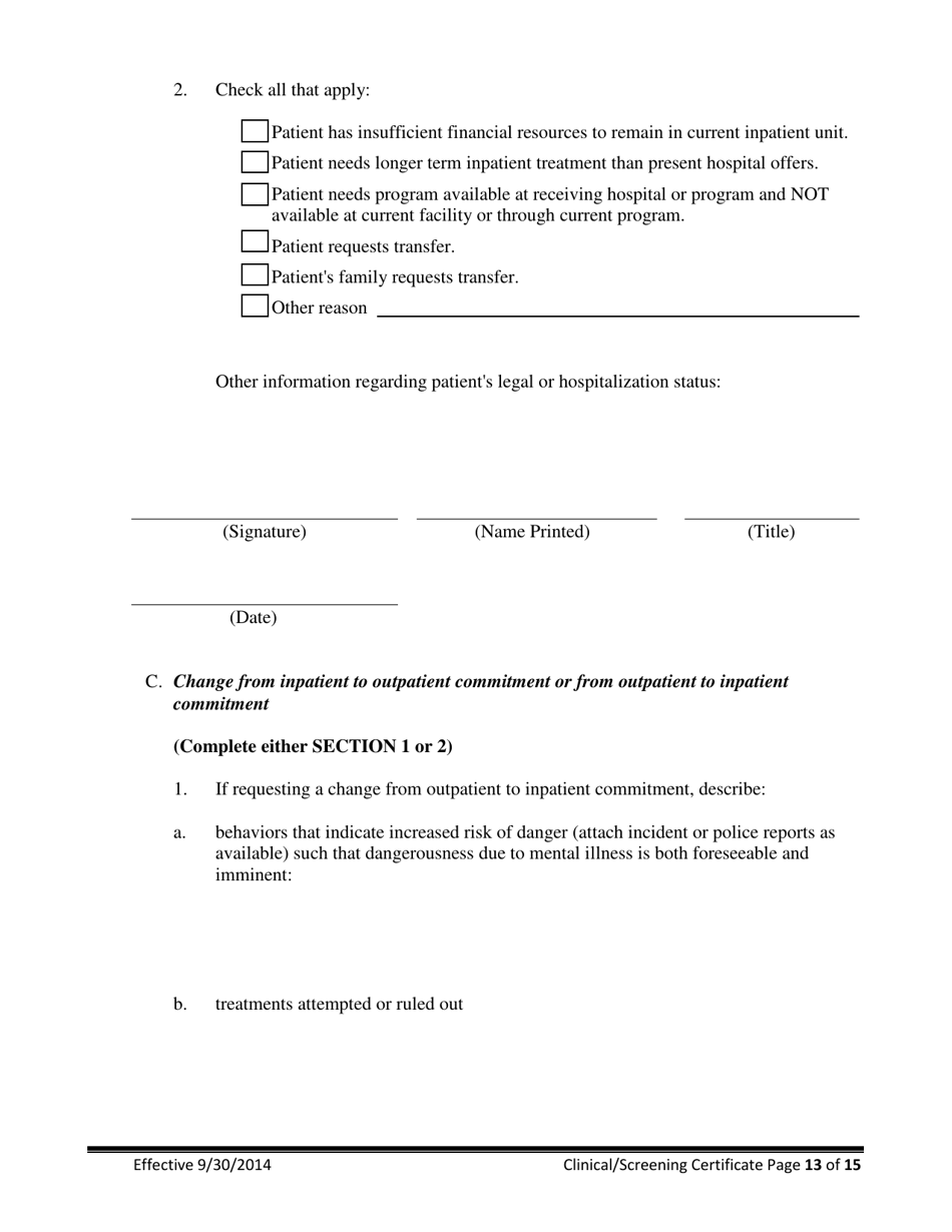 Clinical / Screening Certificate for Involuntary Commitment of Mentally Ill Adults - New Jersey, Page 13