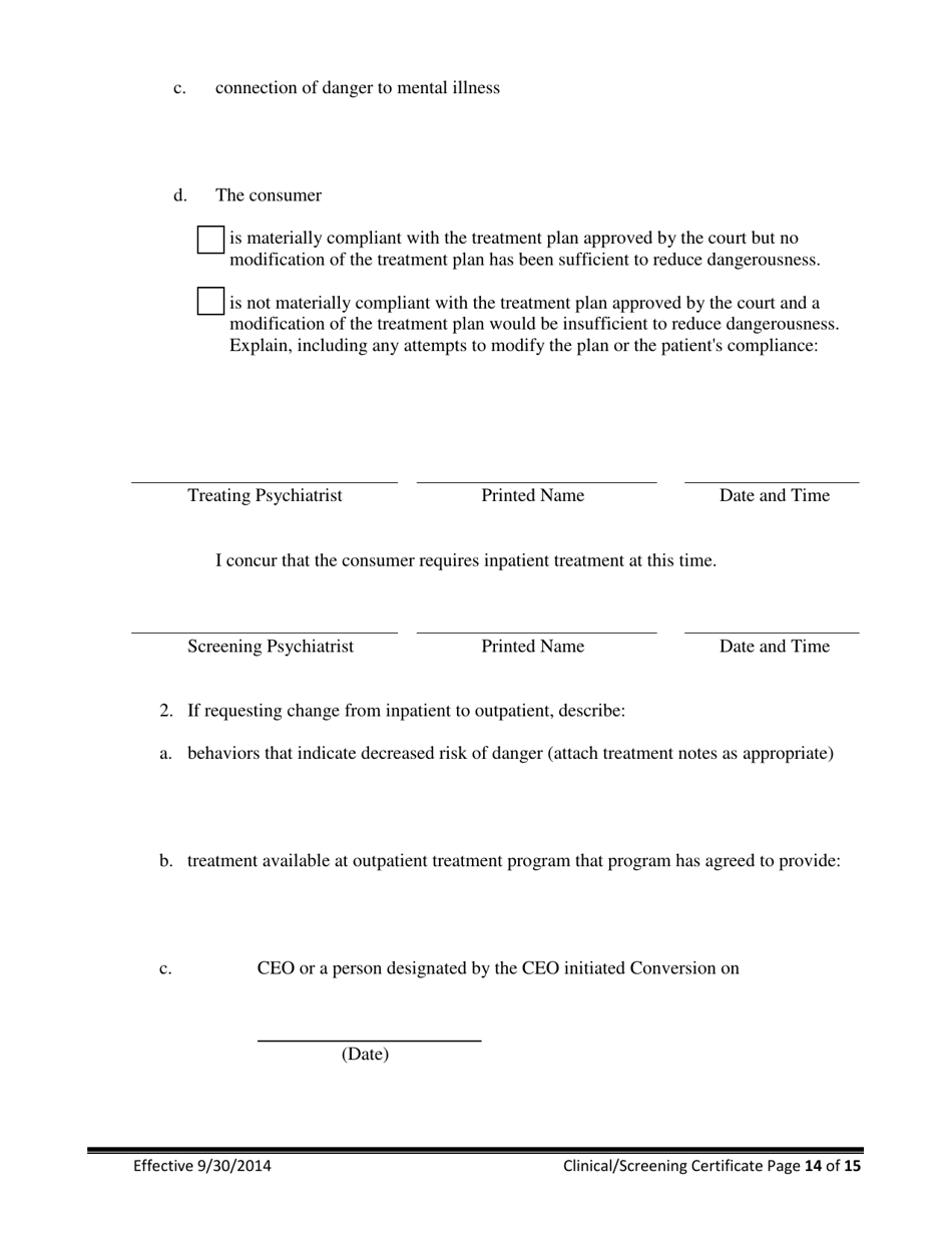 Clinical / Screening Certificate for Involuntary Commitment of Mentally Ill Adults - New Jersey, Page 14