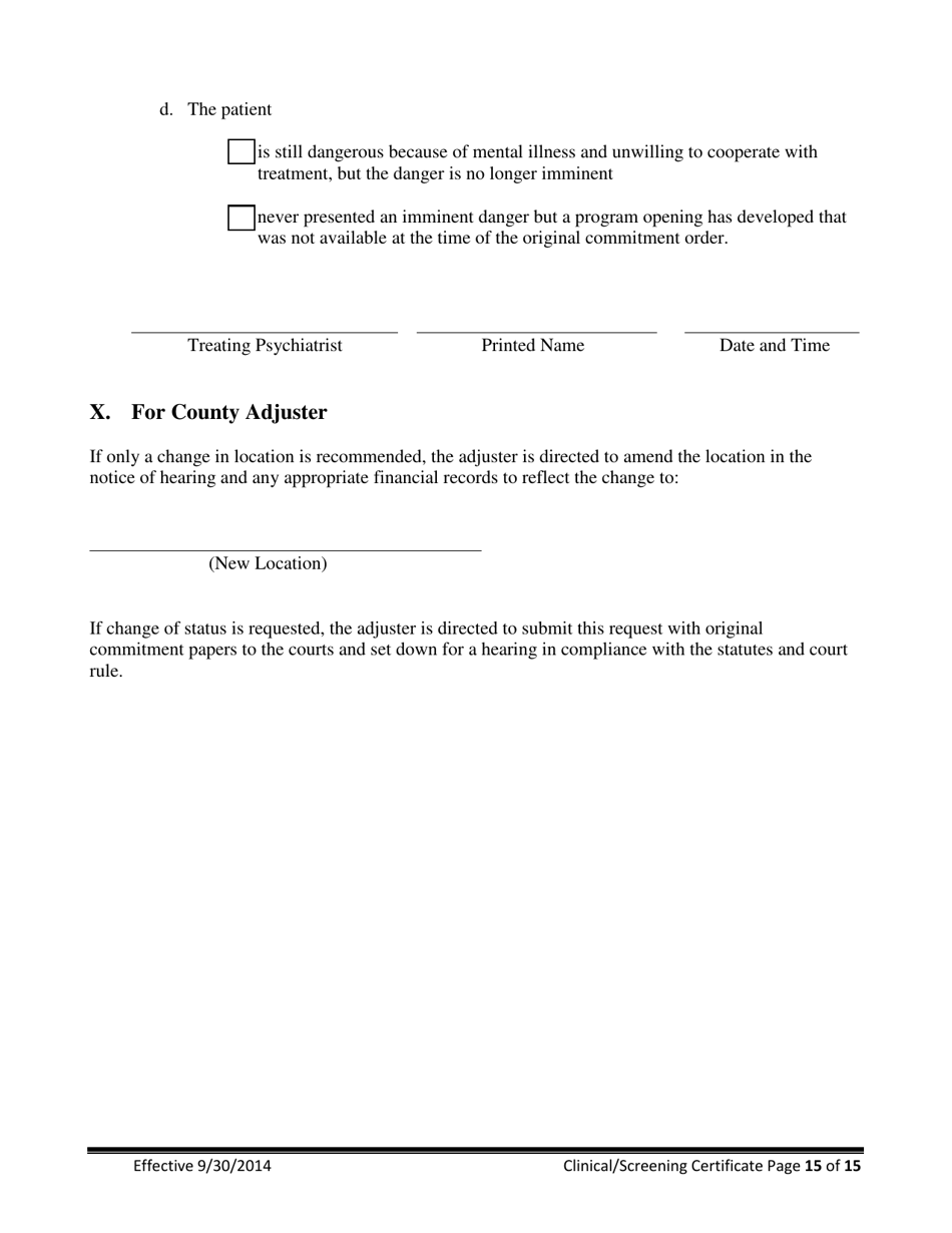 Clinical / Screening Certificate for Involuntary Commitment of Mentally Ill Adults - New Jersey, Page 15