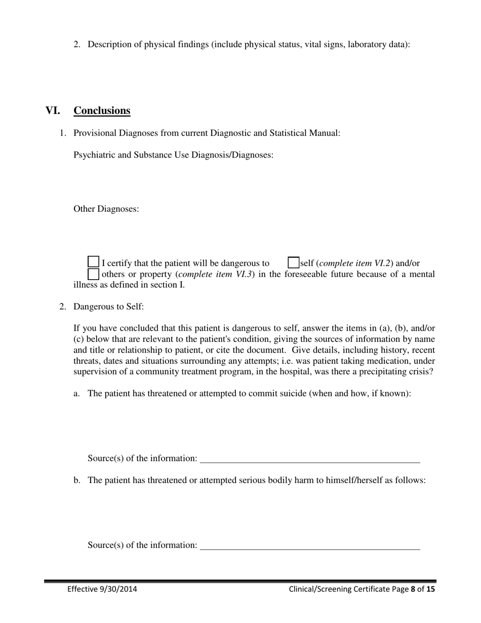 Clinical / Screening Certificate for Involuntary Commitment of Mentally Ill Adults - New Jersey, Page 8