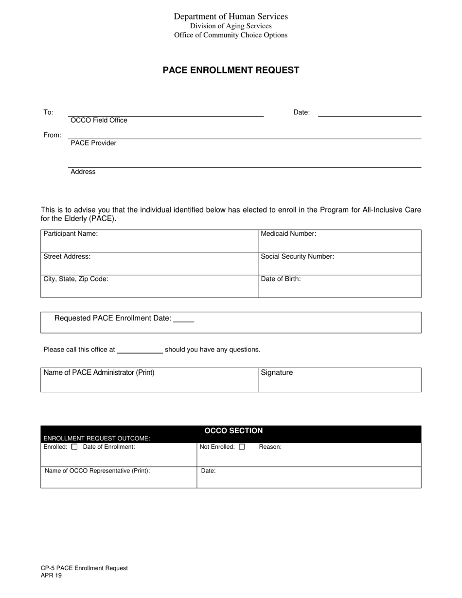 Form CP-5 Pace Enrollment Request - New Jersey, Page 1
