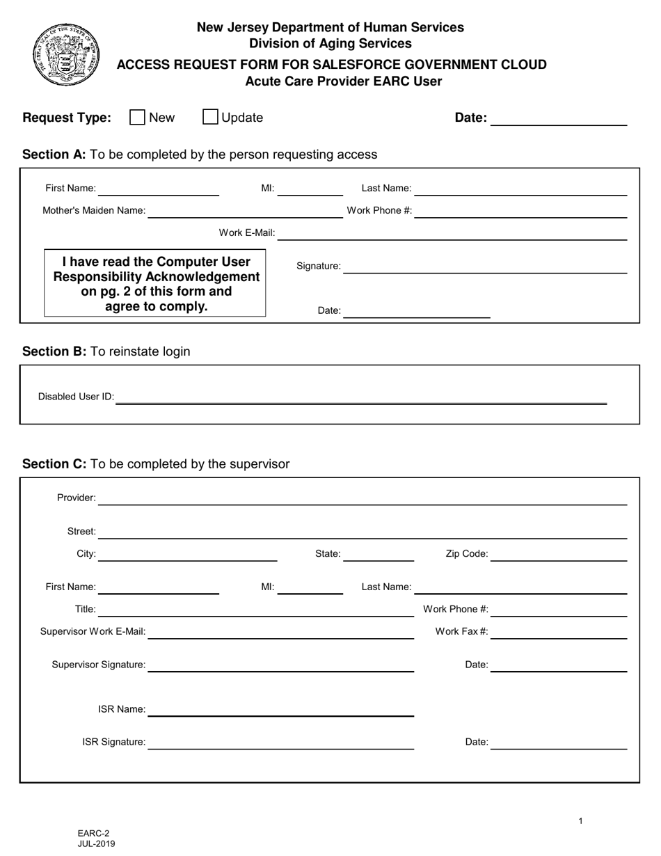 Form EARC-2 - Fill Out, Sign Online and Download Fillable PDF, New ...