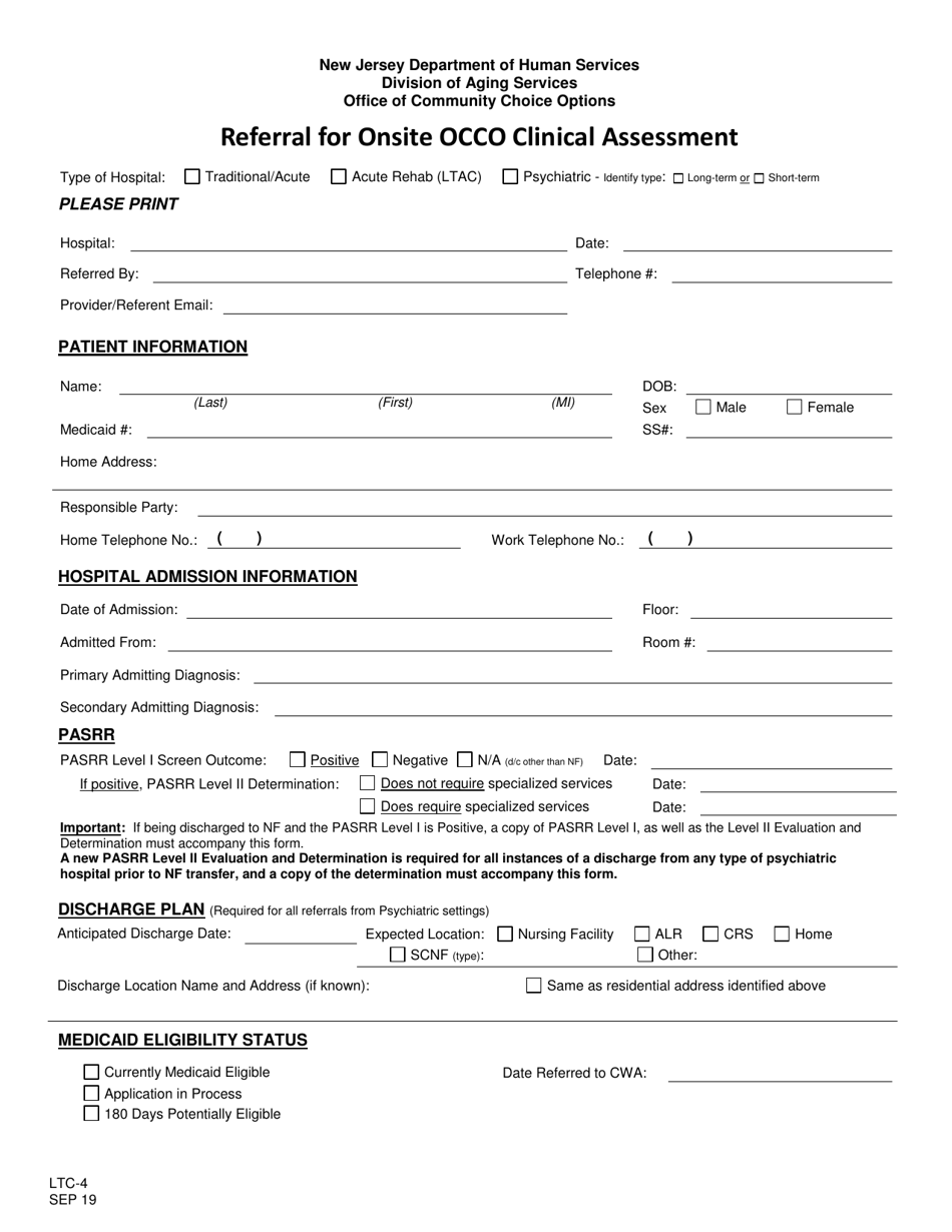 Form LTC-4 Referral for Onsite Occo Clinical Assessment - New Jersey, Page 1