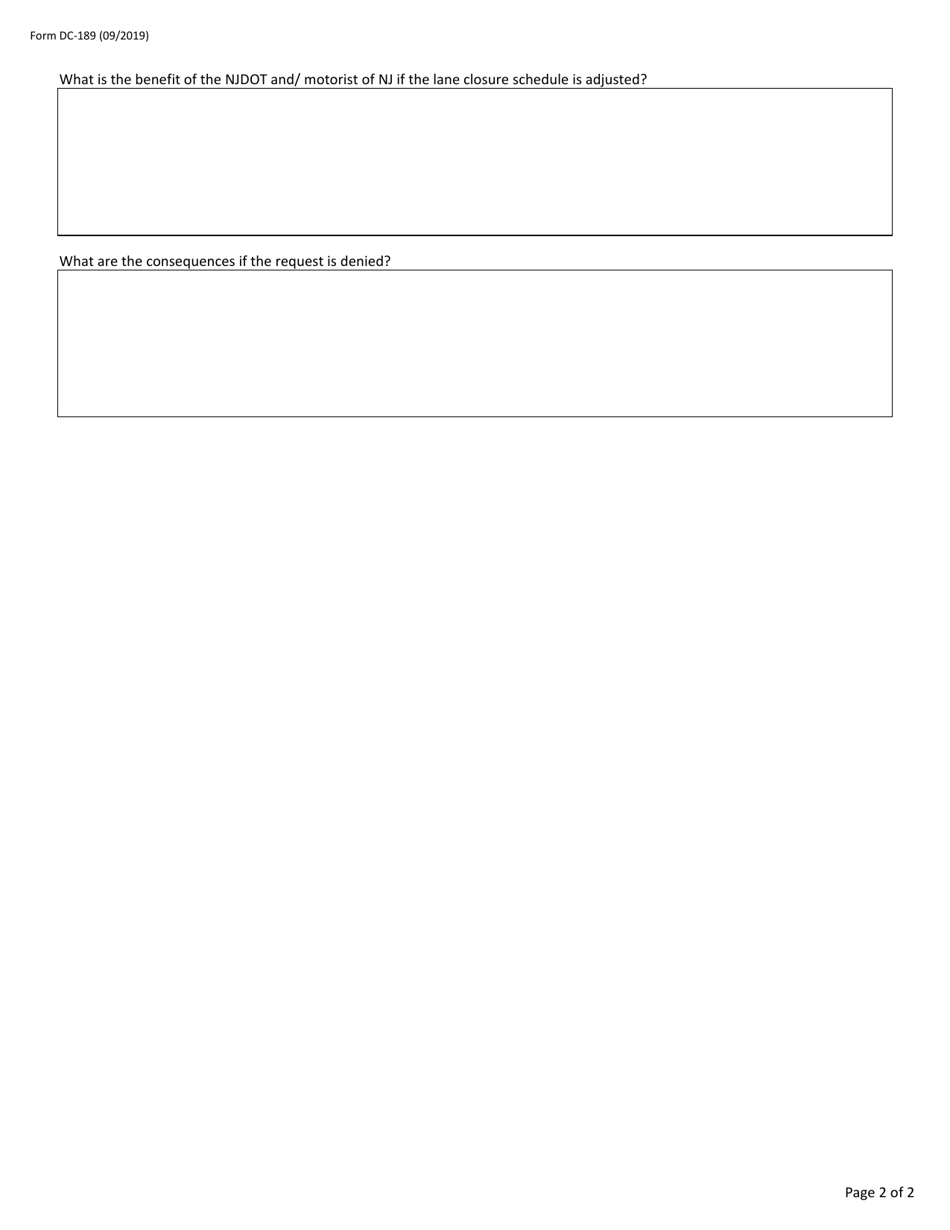 Form DC-189 Request to Modify Approved Lane Closure Schedule to Mobility Engineering - New Jersey, Page 2