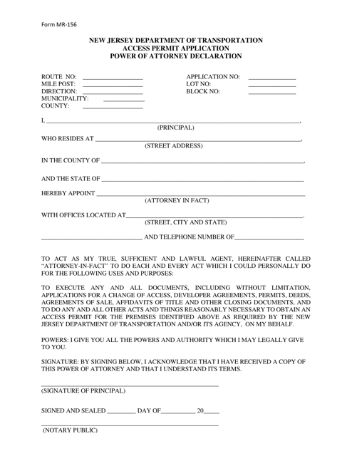 Form MT156 Power of Attorney Declaration - New Jersey