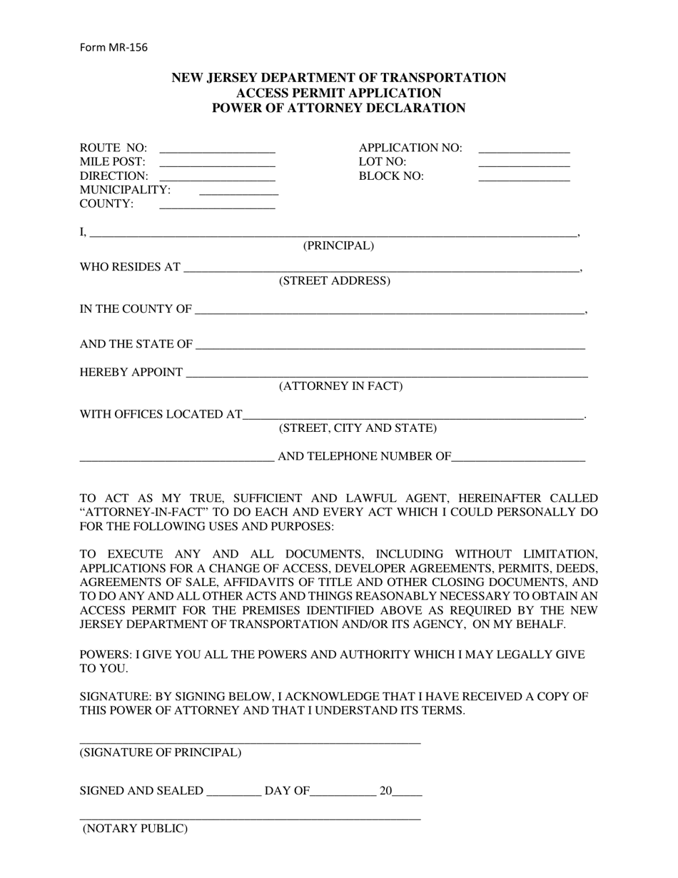 Form MT156 Power of Attorney Declaration - New Jersey, Page 1