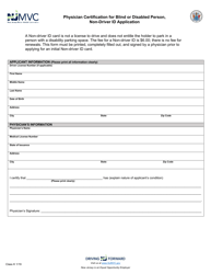 Document preview: Physician Certification for Blind or Disabled Person, Non-driver Id Application - New Jersey