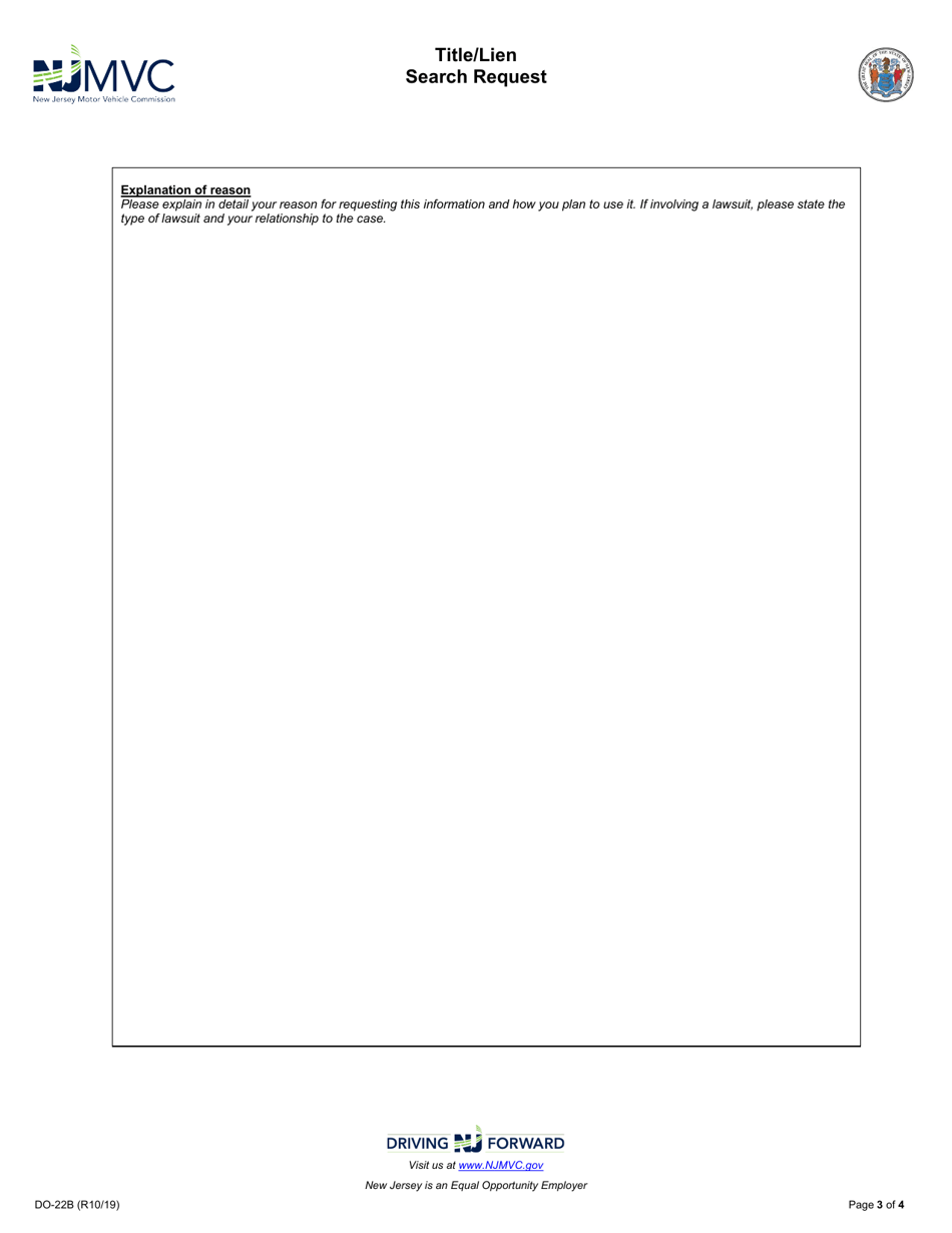 Form DO-22B Title / Lien Search Request - New Jersey, Page 3