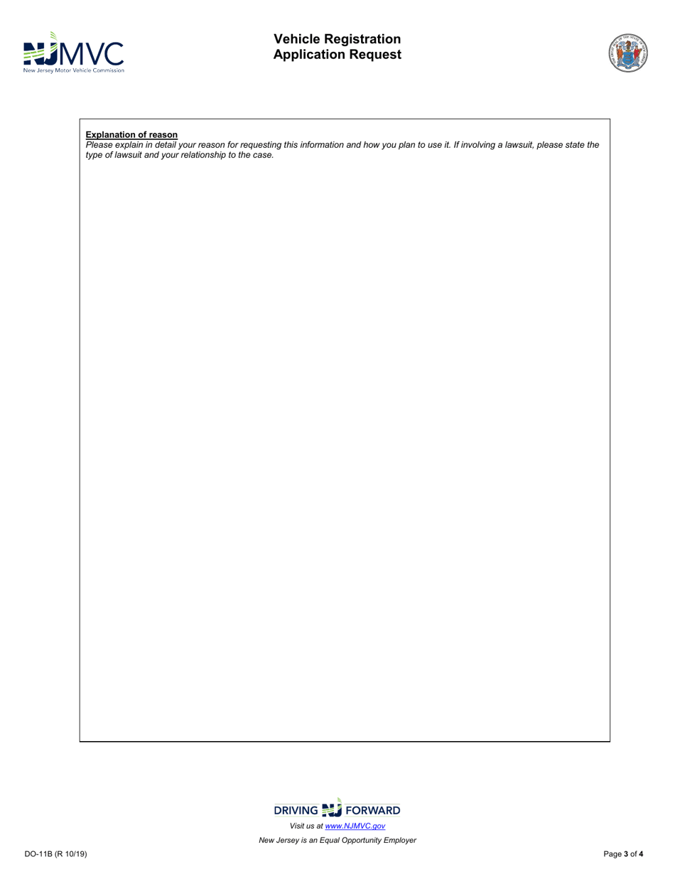 Form DO-11B Vehicle Registration Application Request - New Jersey, Page 3
