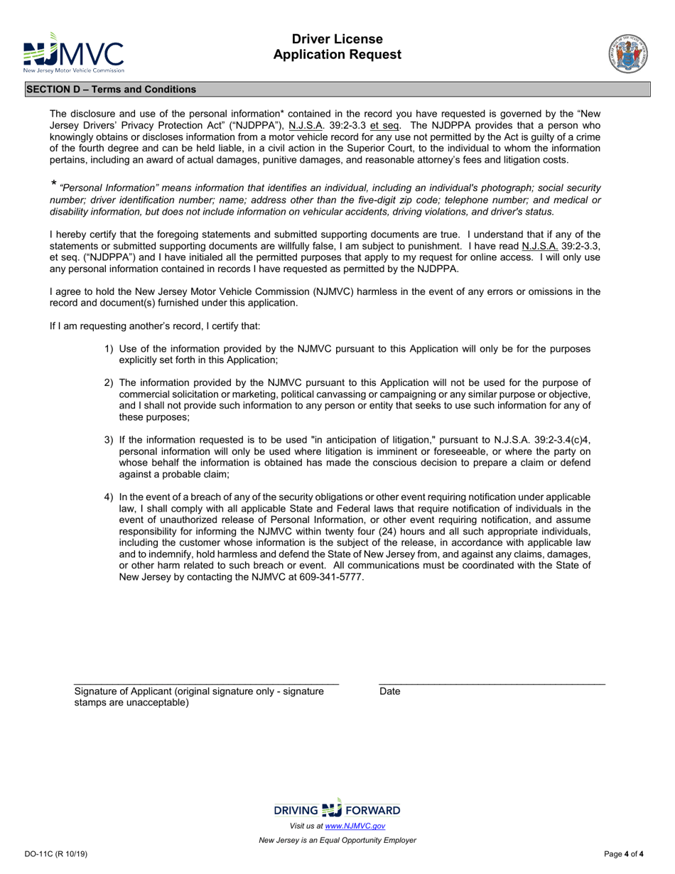 Form DO-11C Driver License Application Request - New Jersey, Page 4