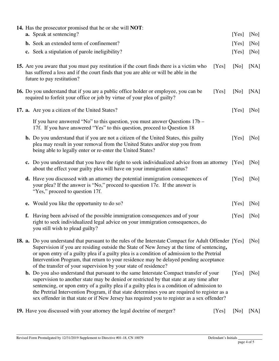 Form 10079 Plea Form - New Jersey, Page 4