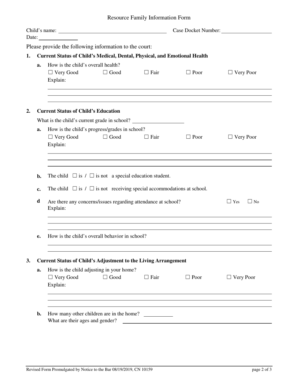 Form 10159 Resource Family Information Form - New Jersey, Page 2