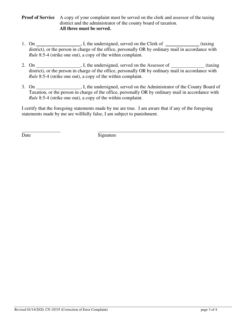 Form 10335 Civil Action Complaint (Correction of Error) - New Jersey, Page 3