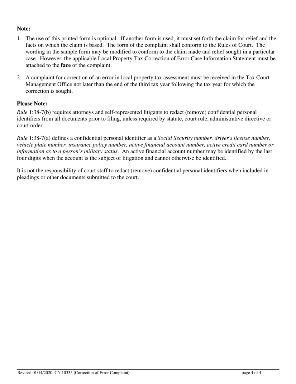 Form 10335 Civil Action Complaint (Correction of Error) - New Jersey, Page 4